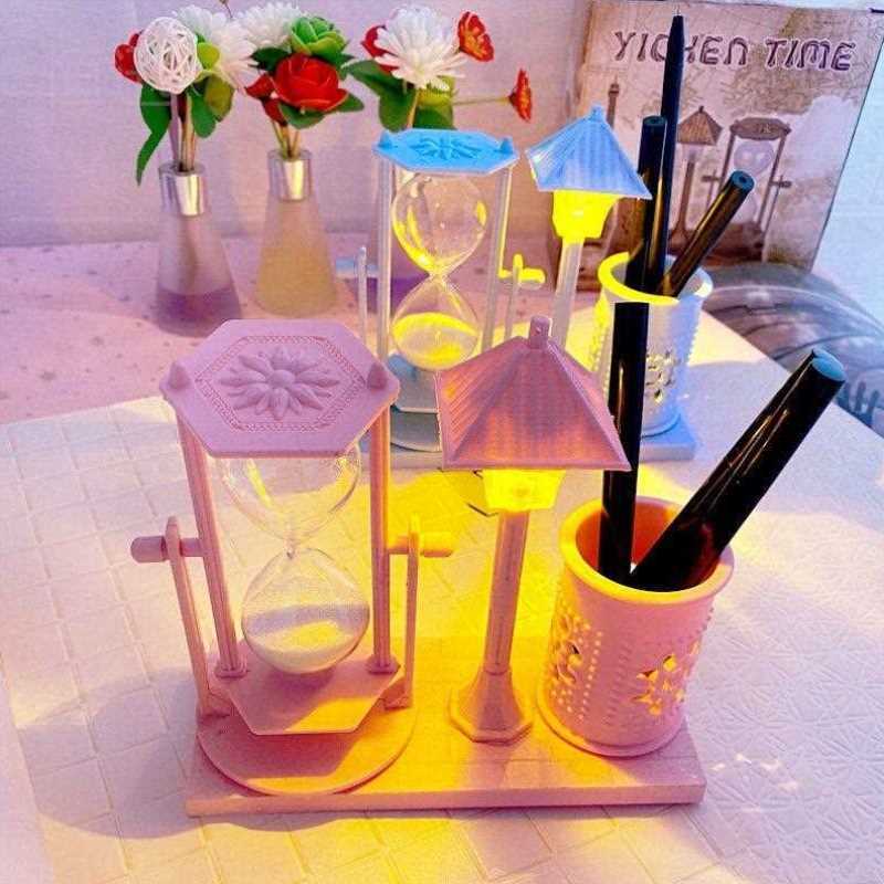 极速恒迅创意仿古流砂路灯笔筒 学C生礼品白色沙漏变色小夜灯摆件