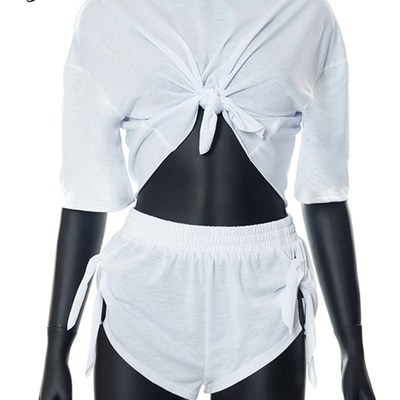 极速Joskaa White Casual 2 Piece Sets WomKens Outfits Summer