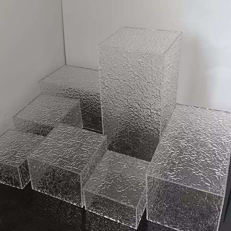 水波纹甜品台石头纹展示座亚克力方柱置物架装饰架空心柱落地工厂