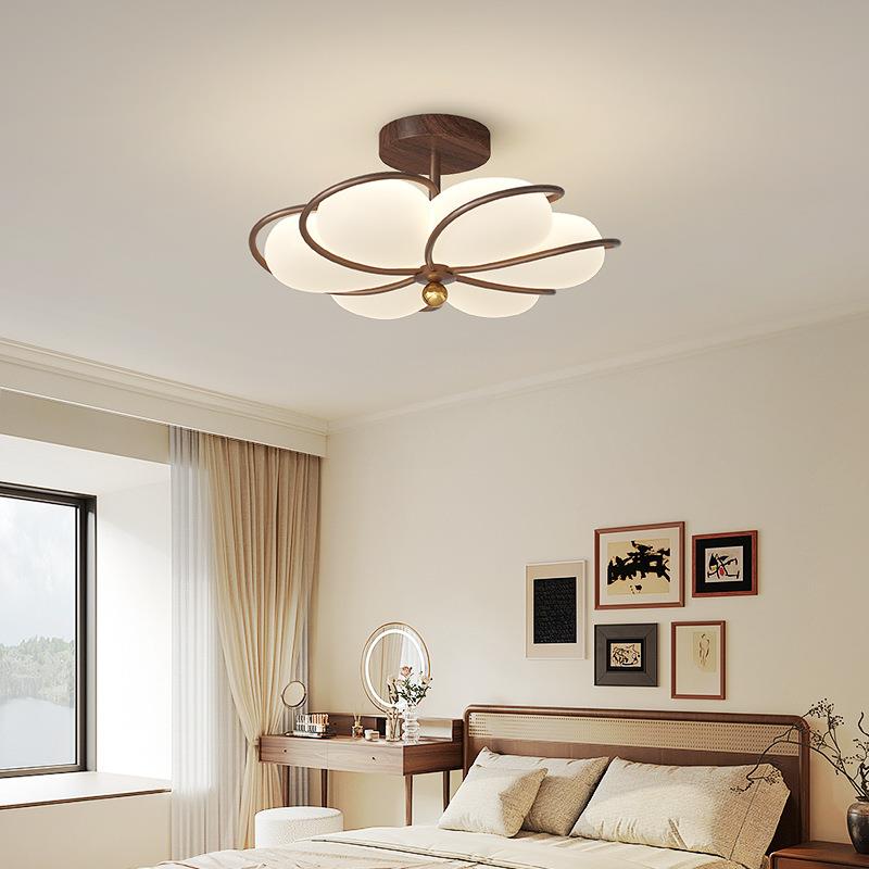 中古风温馨全光谱护眼主卧室吸顶灯胡桃木色花朵儿童房间书房灯具