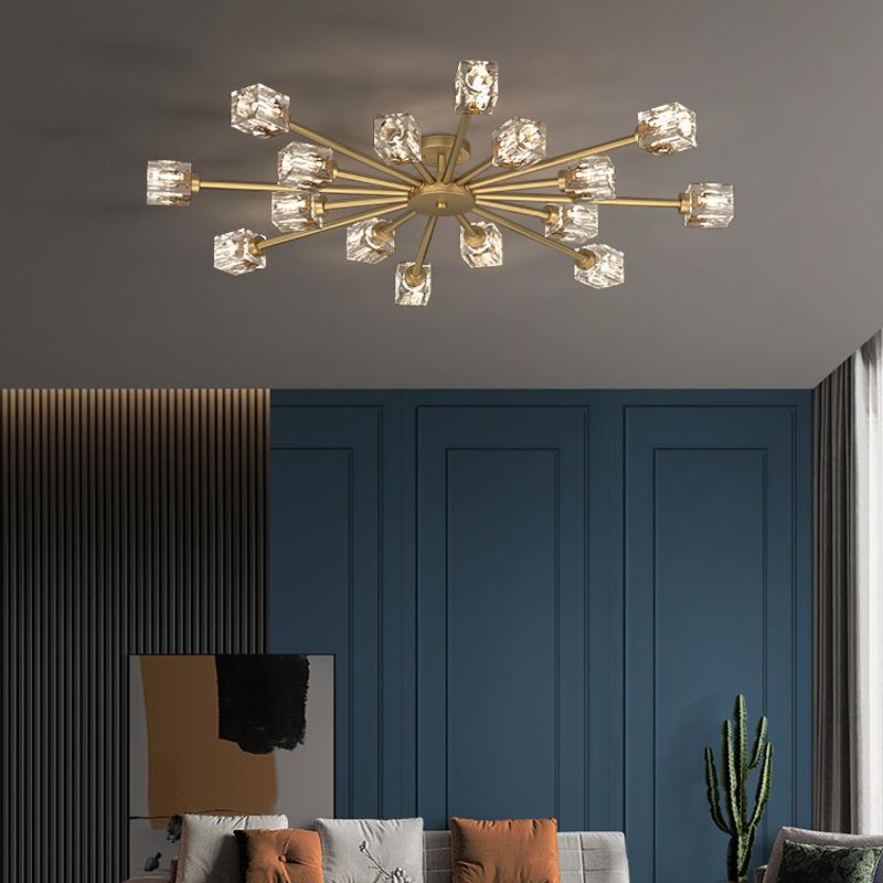 全铜轻奢水晶客厅灯简约现代吸顶灯家用大气餐厅北欧吊灯卧室灯具