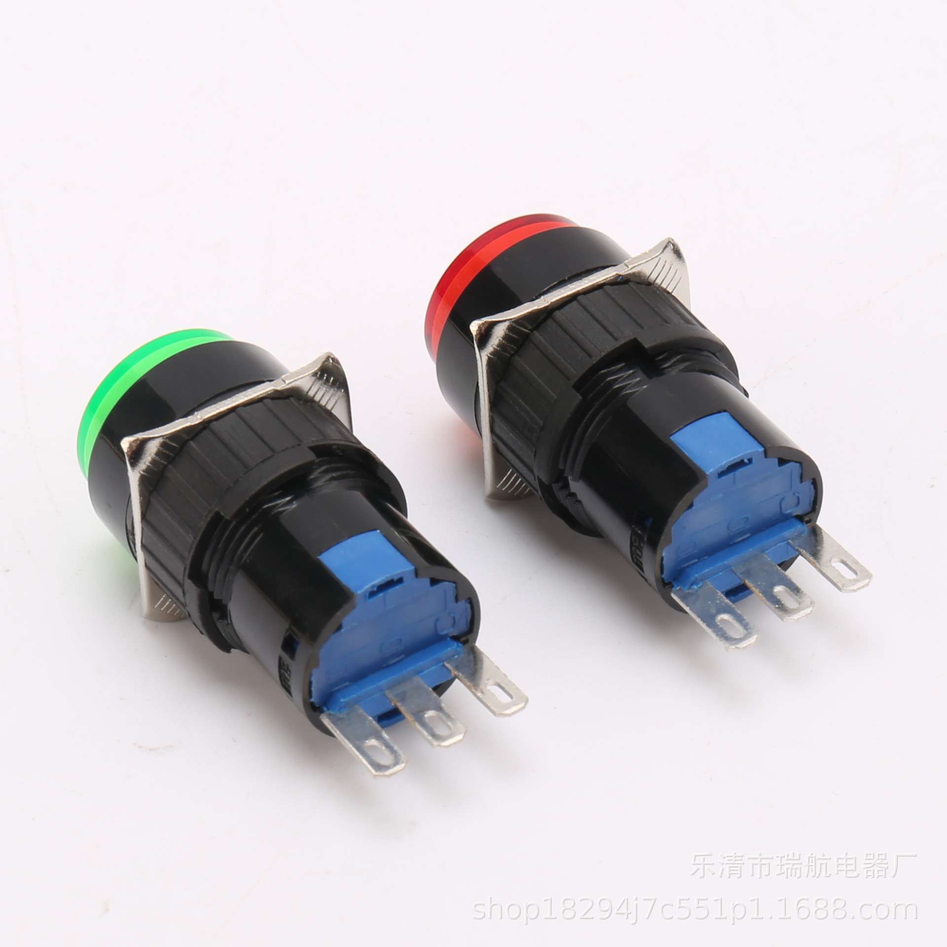 AB6-M按钮自复位圆方矩形启动红绿常开闭不带锁三脚LAD16按键开关