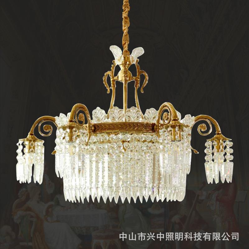 法式全铜水晶吊灯客厅餐厅楼梯欧式轻奢简约别墅玄关复式楼大灯