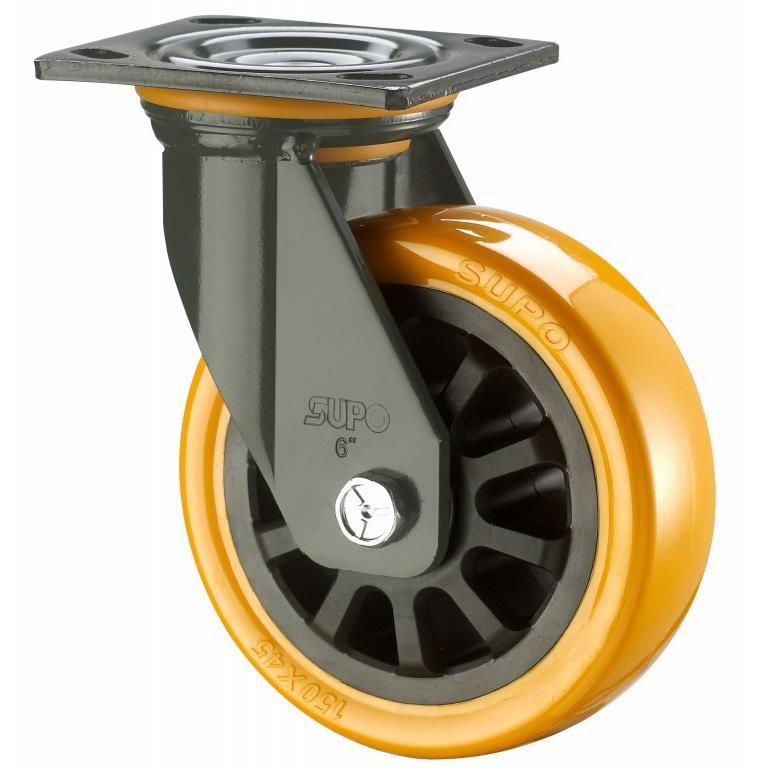 SUPO/向荣4寸承重型带双刹车橙色PU聚氨酯脚轮J07S-01D-100-222
