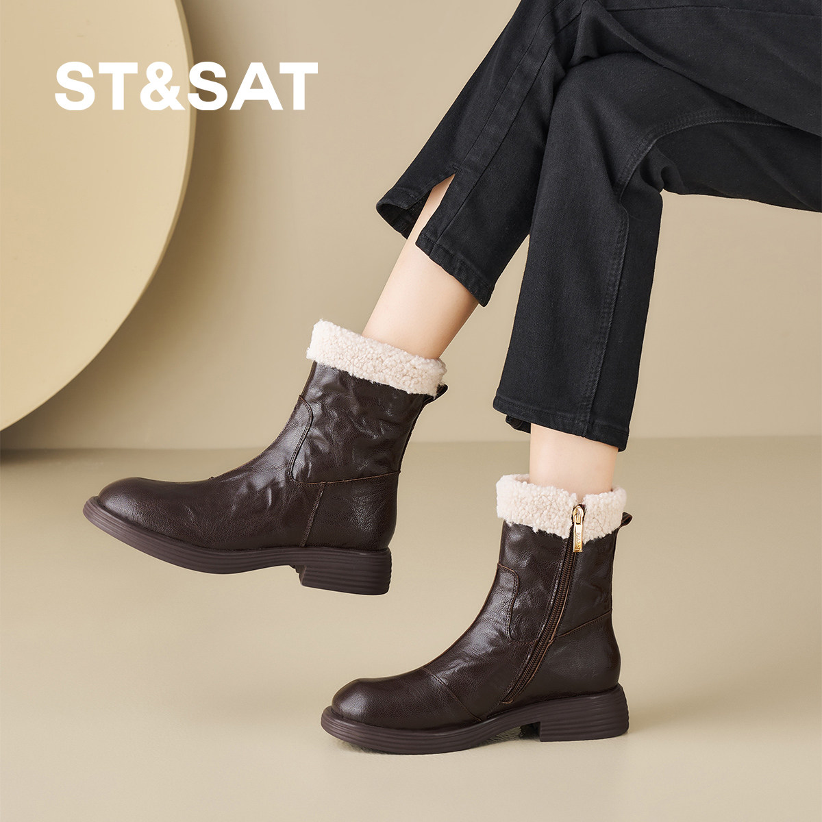 星期六2026新款冬季加绒短靴女厚底保暖显瘦时装靴英伦风雪地靴,女鞋,时尚雪地靴,淘宝优惠券,粉丝福利购,淘宝优惠卷