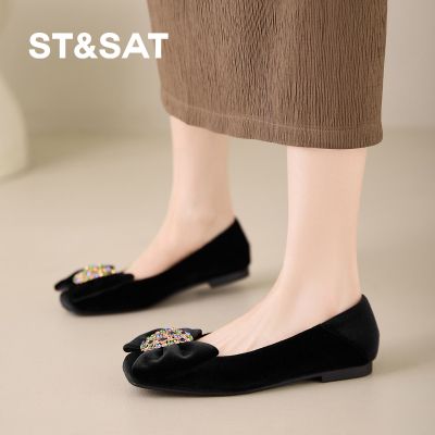 星期六水钻蝴蝶结低跟浅口单鞋