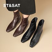 加绒保暖瘦瘦靴百搭气质时装 星期六2026新款 方头平底短靴女冬季 靴