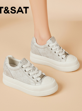 星期六灰色内增高平底休闲鞋女款2026春季新款小白鞋厚底运动鞋