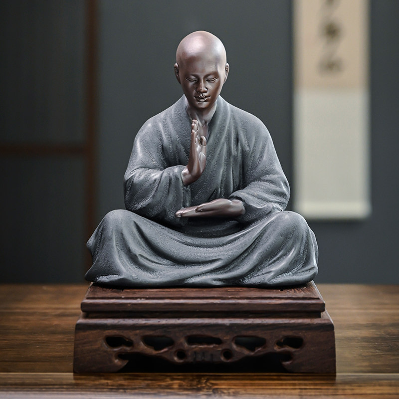 速发陶瓷小和尚摆件大号禅面中式家居客厅玄关山房假书造景桌意装