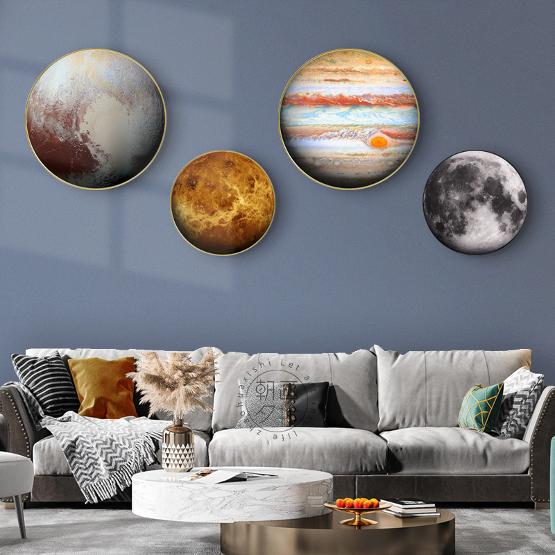 现货速发风格喷绘圆形装饰画月球星系地球挂画行星木星壁画创意客图片