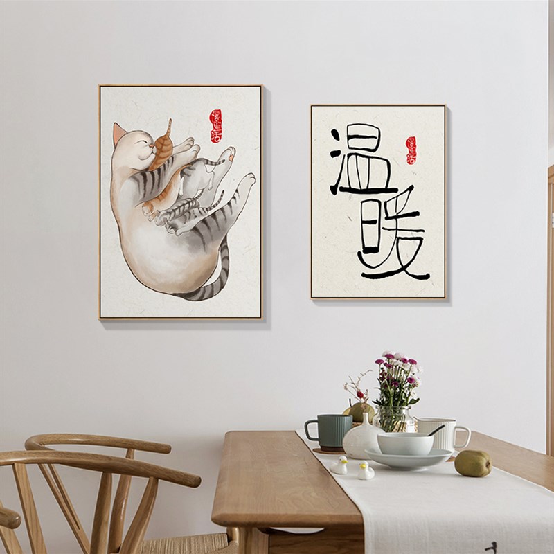 现货速发餐厅装饰画新中式客厅玄关走廊过道壁画民宿茶室动物猫咪图片