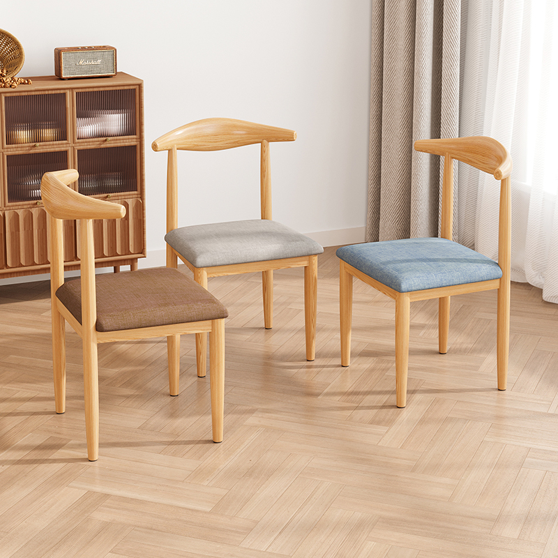 速发餐厅用桌椅子家餐餐椅铁艺牛角简仿实木椅约休闲书桌凳子靠背