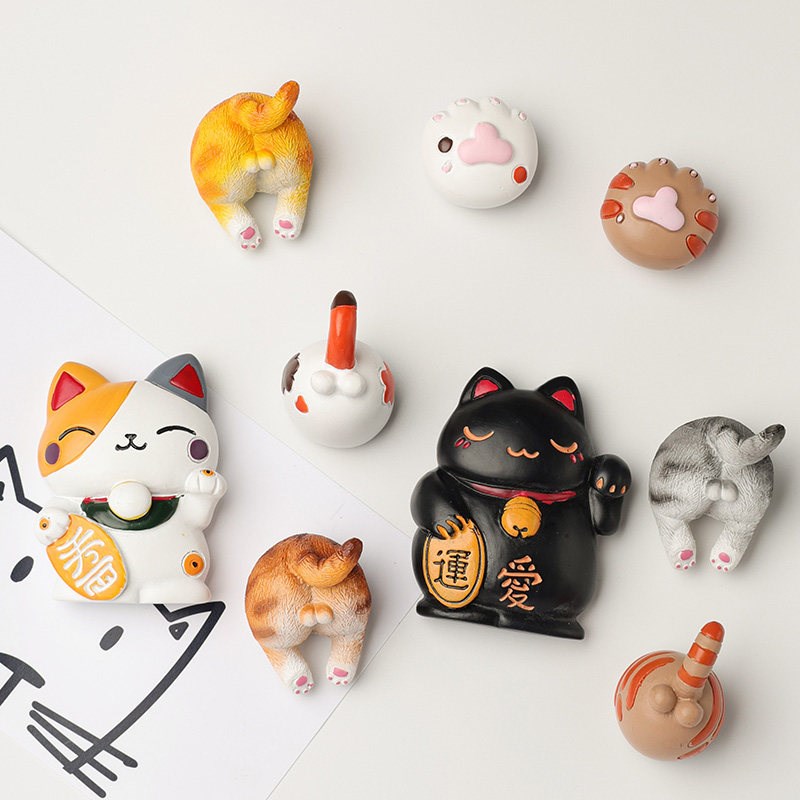 速发猫咪可爱冰箱贴日本治愈系仿真小猫磁铁动物猫爪子家居装饰