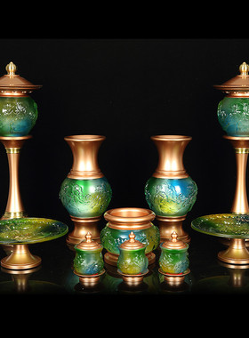 速发水璃琉佛具套供装佛用品供水杯香炉供佛灯供果盘供佛套装摆件