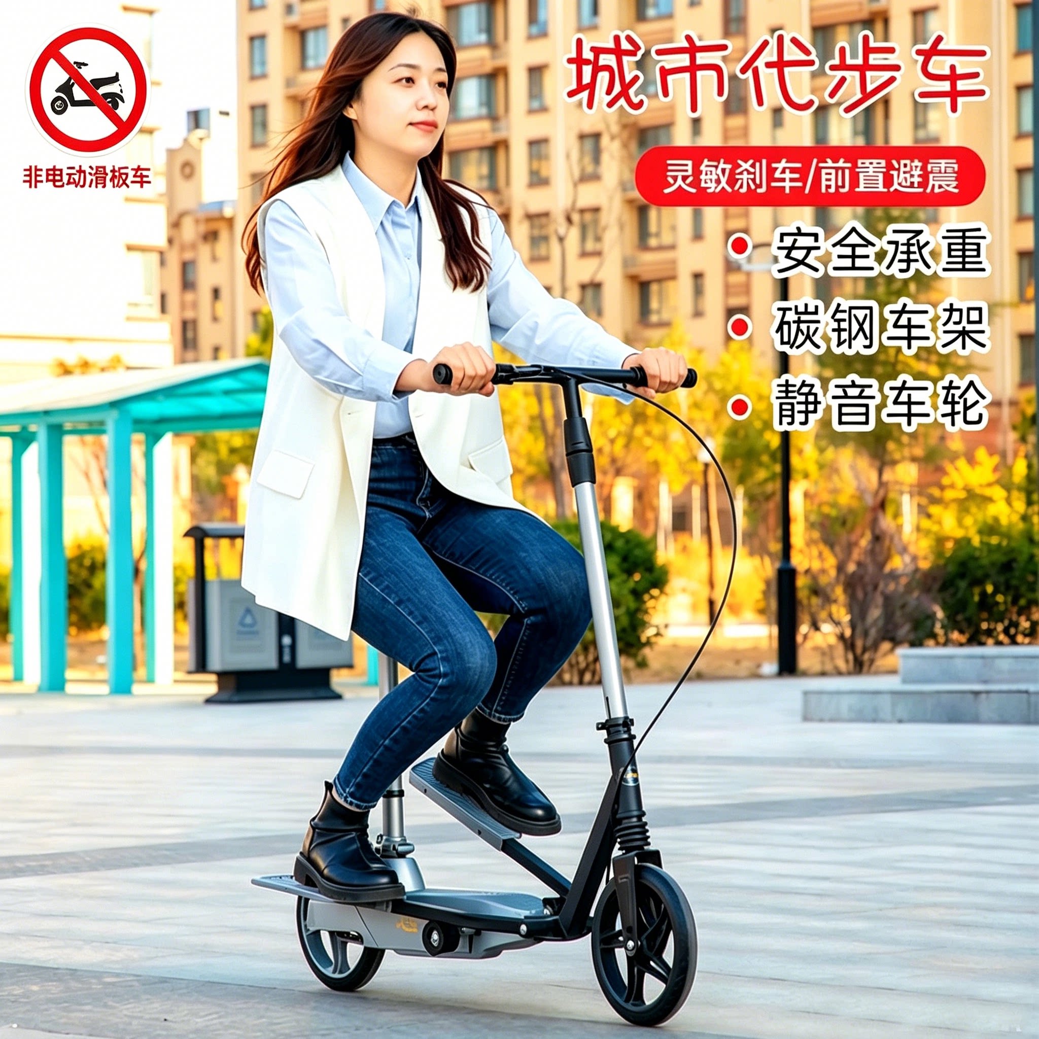 成人脚踩可折叠双翼代步滑板车