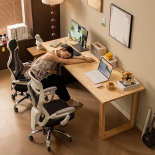 北美FAS级白蜡木双人电脑桌家用台式 办公桌两人位书桌实木电竞桌