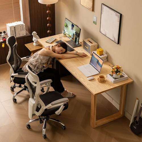 北美FAS级白蜡木双人电脑桌家用台式办公桌两人位书桌实木电竞桌