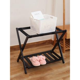 竹木行李架家用民宿酒店客房宿舍卧室整理落地双层折叠收纳置物架