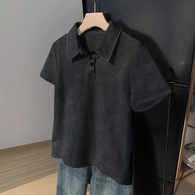 2025夏季男款polo衫短袖T恤男士美式复古做旧水洗纯棉翻领上衣男