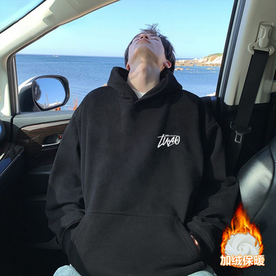 国潮牌设计感字母黑色连帽卫衣