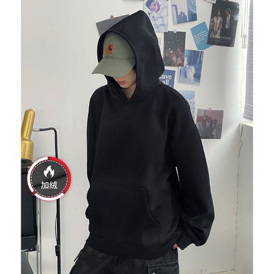 重磅纯棉连帽卫衣男秋冬加绒加厚