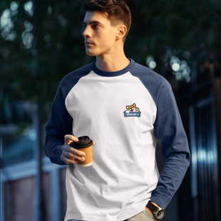 潮牌百搭宽松圆领内搭打底衫 T恤男时尚 复古重磅纯棉插肩长袖 美式