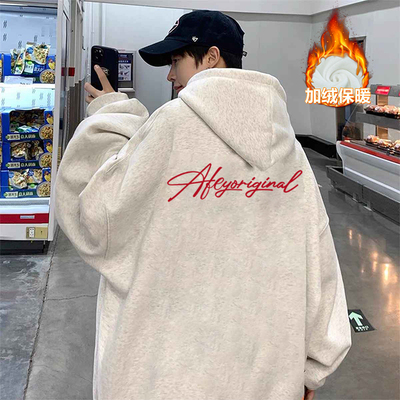 美式复古潮牌白灰色重磅纯棉卫衣