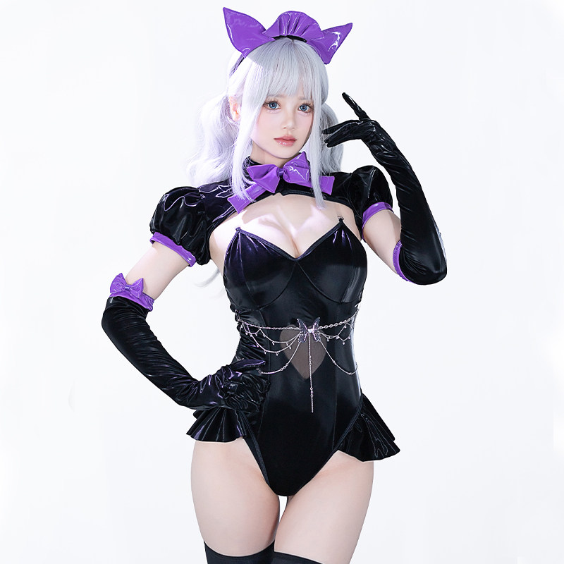 SENMHS原创日系小恶魔cos二次元女仆亮面漆皮紧身衣漫展拍摄制服