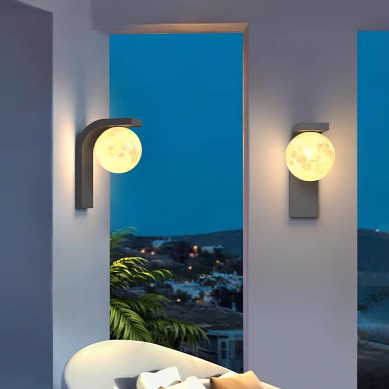 户外太阳能壁灯别墅庭院门前照明灯月球灯圆形花园墙壁灯围墙灯