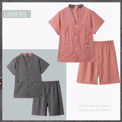 艾灸服前後开扣薴麻情侣套装男柔软舒适推拿服女高档汗蒸服理疗服