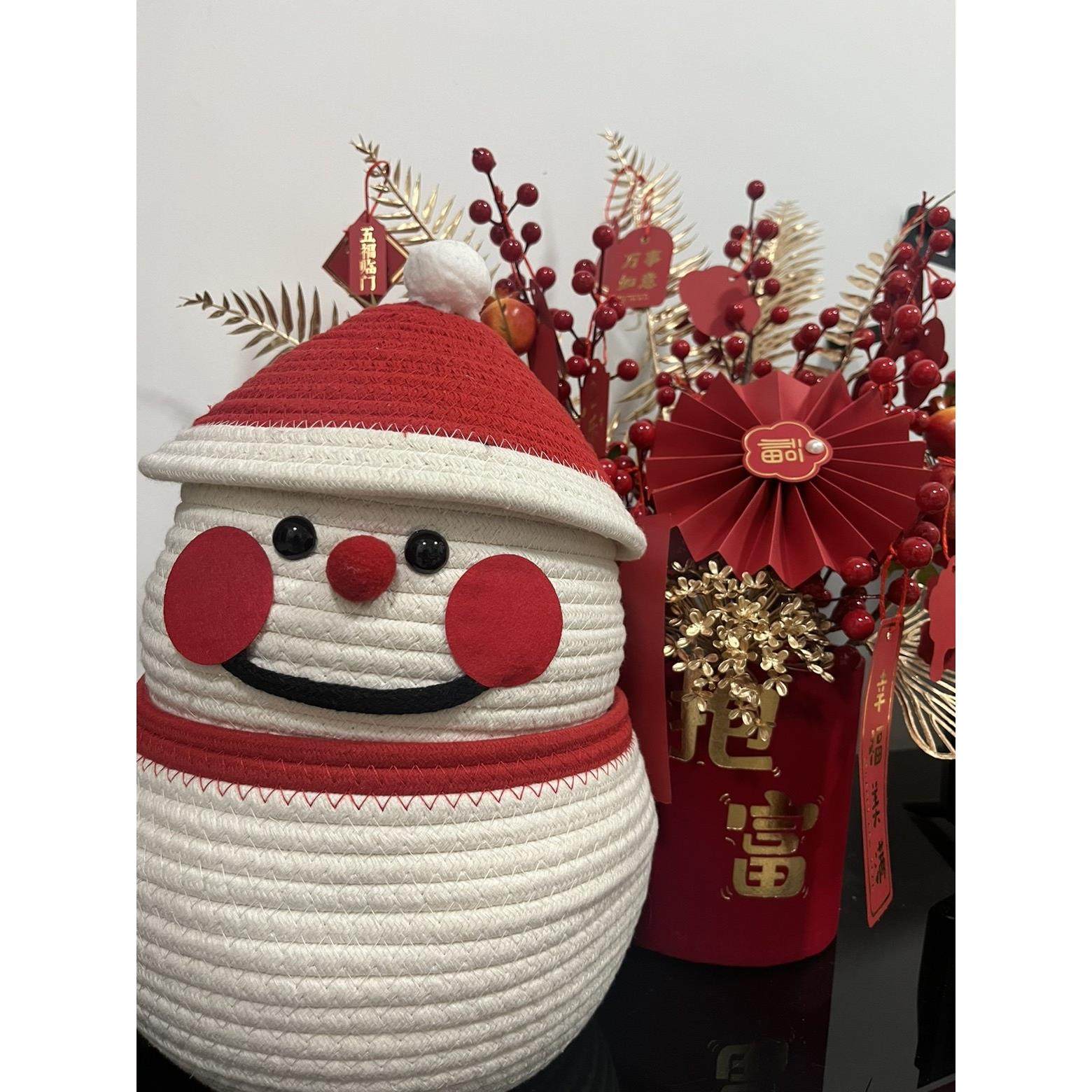 【冬天记忆】雪人礼物手工编织棉绳家用高颜值卡通创意桌面收纳筐,收纳整理,毛绒玩具收纳桶/箱,淘宝优惠券,粉丝福利购,淘宝优惠卷