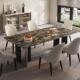 意式 轻奢进口铂金钻奢石餐桌家用长方形黑玫瑰天然大理石桌椅组合