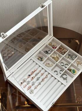 北欧风格纯色白色戒指耳针首饰盒大容量长方形吊装耳钩耳环玉牌项