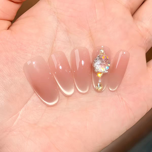 【维纳斯】裸粉追光猫眼冰透天火切锆石简约轻奢温柔风手工穿戴甲