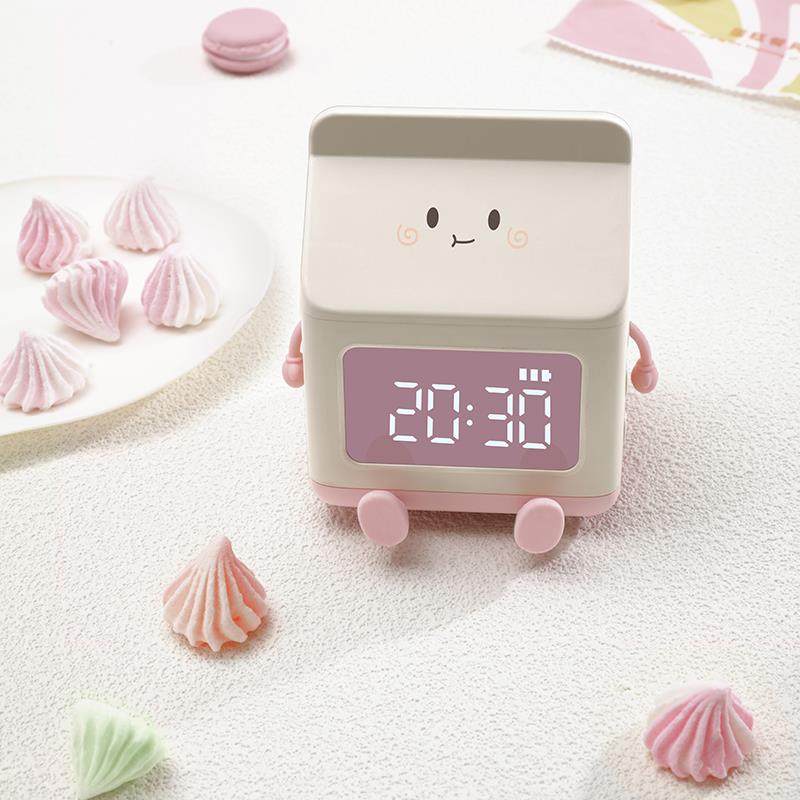 牛奶盒智能小闹钟带夜灯学生专用计时器两用学习时钟灯宿舍贪睡
