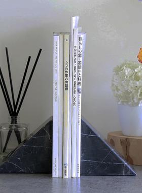 黑色大理石书靠书立挡客厅办公室书房书夹书档摆件样板间软装饰品