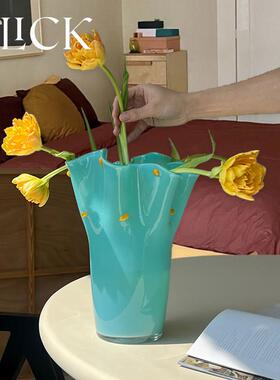 click北欧设计波浪口花瓶花器装饰摆饰家居客厅装饰手工彩色玻璃