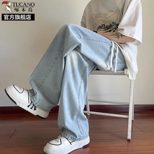 啄木鸟牛仔裤男生高个子加长夏季薄款潮牌宽松直筒休闲阔腿裤子K