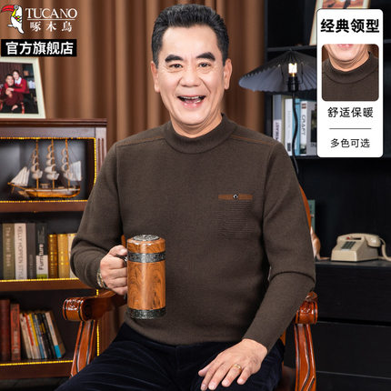 啄木鸟毛衣男款冬季2025新款加厚百搭打底上衣纯色图案圆领毛衣男