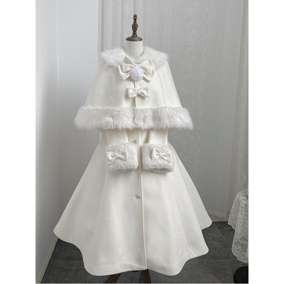 【冬日雪域】冬季日系留洋白月光lolita重工斗篷毛呢中长款外套