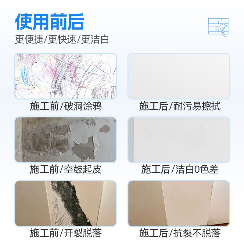 墙面修补膏白色起皮脱落补墙膏防水防潮防霉墙壁修复白墙面腻子膏