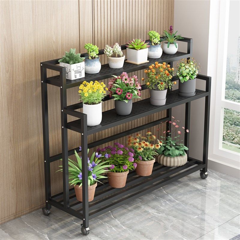 铁艺花架可移动带轮子花盆架加高摆放架阶梯多层花架子室内架子