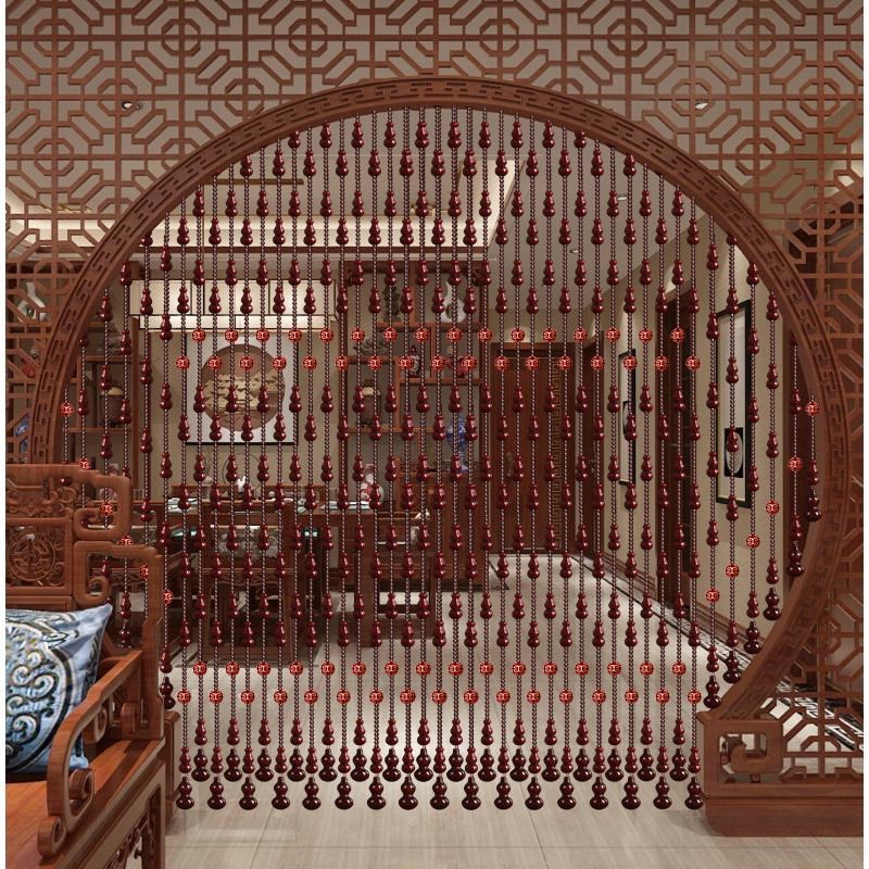 水晶桃木葫芦珠帘玛瑙朱砂五帝钱卧室门帘K隔断免打孔玄关装饰挂