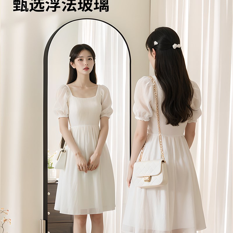 可移动全身镜中古风书报收纳展示杂志架落地镜R子置物架旋转穿衣