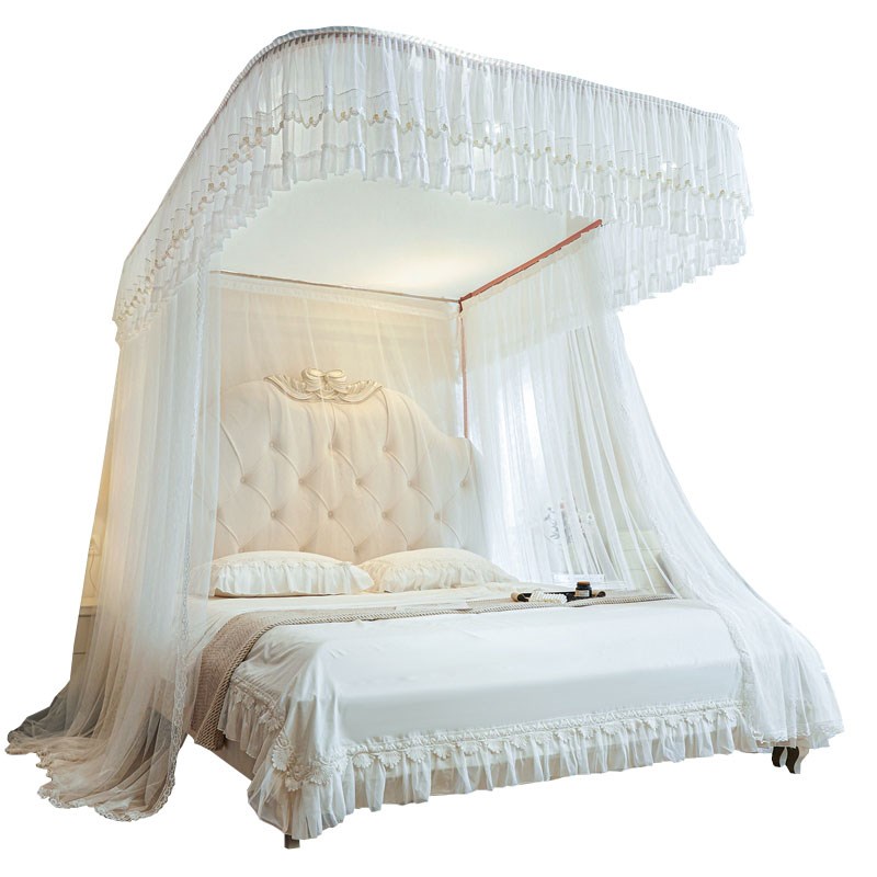 2024新款导轨蚊帐家用公主风卧室床幔防K蚊三开门U型轨道落地支架