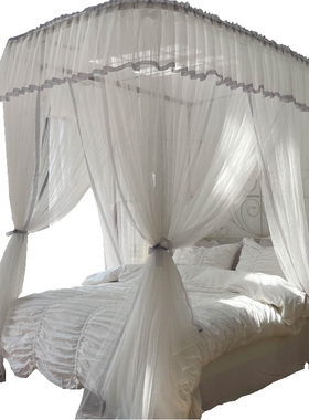 白色u型轨道导轨蚊帐1.8m床公主风宫廷J双人支架1.5米纹账2拉绳