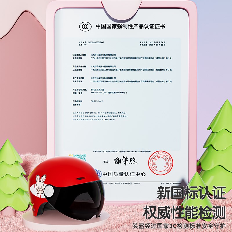 新国标3c认证儿童头盔男女孩四季通用H电动车3一12岁小孩安全帽