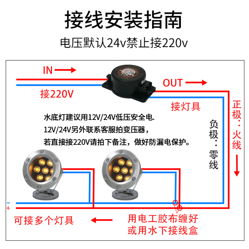 水底灯led防水12v射灯2v4v七彩户外水池景观灯超亮鱼池水景水下灯