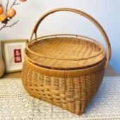 W081大容量圆形拜拜篮水果蔬菜手提篮户外郊游野拍照餐篮40