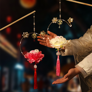 速发龙年灯笼兔子莲手灯手工制作材料包古风汉服兔提发光玉花宫灯